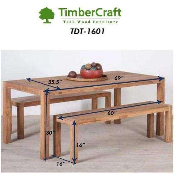Teak Wood Dining Table Set With 2 Benches TDT-1601 - TimberCraft
