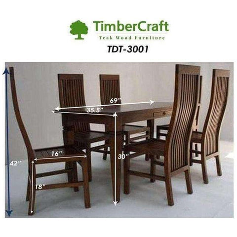 Teak Wood Dining Table With 6 Chairs TDT - 3001 - TimberCraft