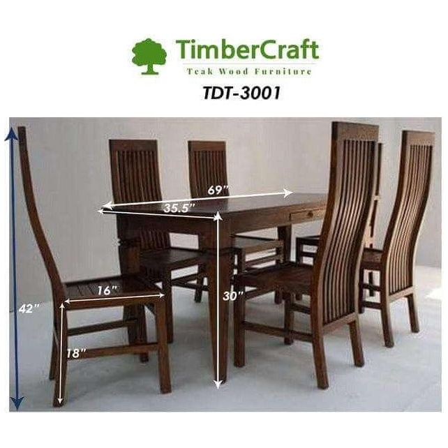 Teak Wood Dining Table With 6 Chairs TDT-3001 - TimberCraft