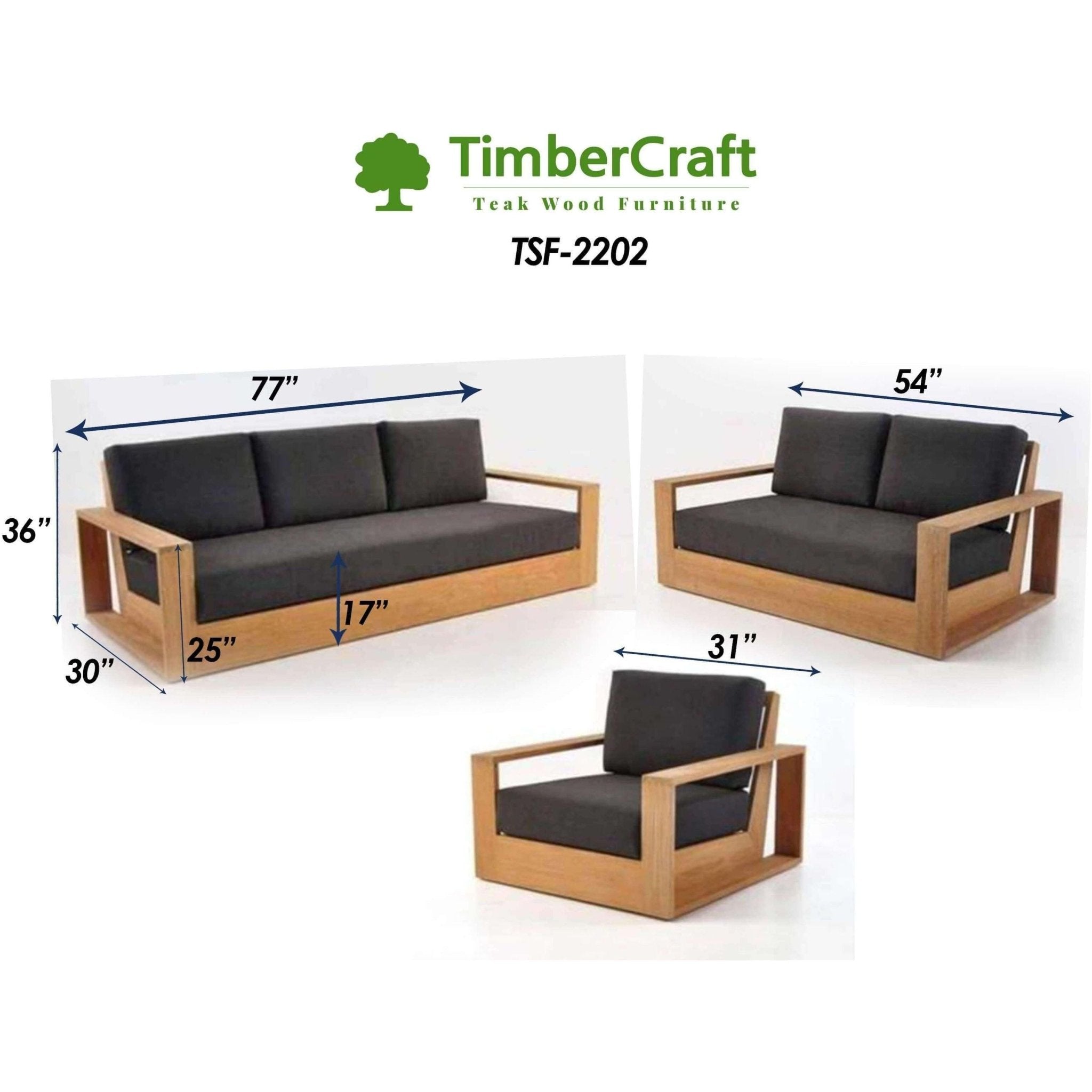Teak Wood Sofa TSF - 2201 - TimberCraft
